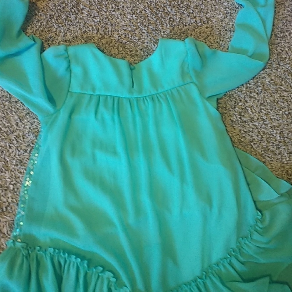 Jona Michelle Girls Teal Sequin Ruffle Long Sleeve Top Size 10 - Picture 5 of 5